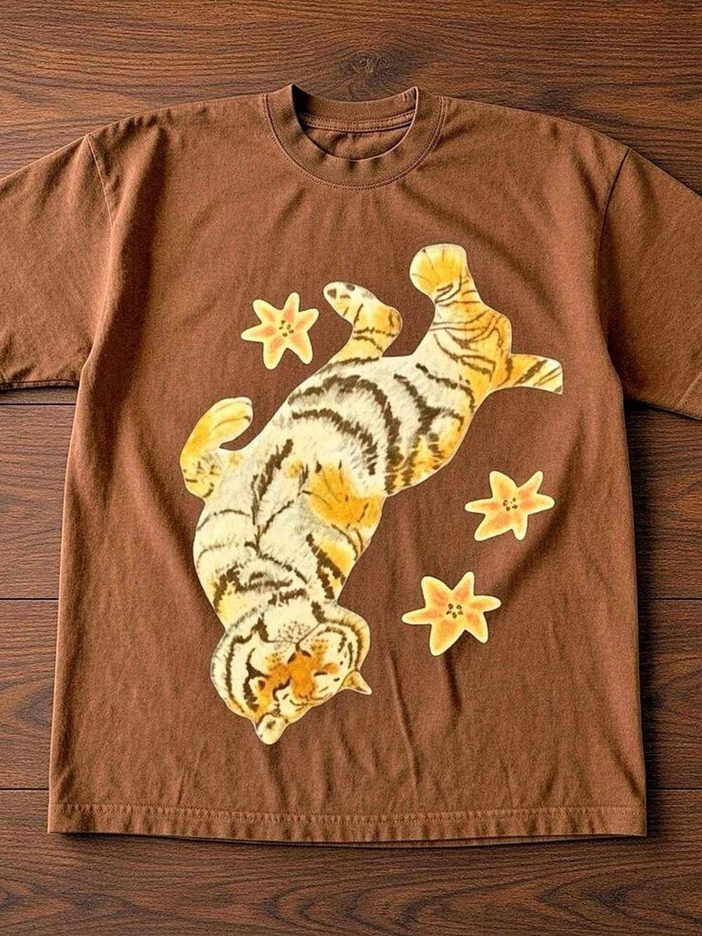 Gildan 5000 Tiger Graphic Tee in Brown